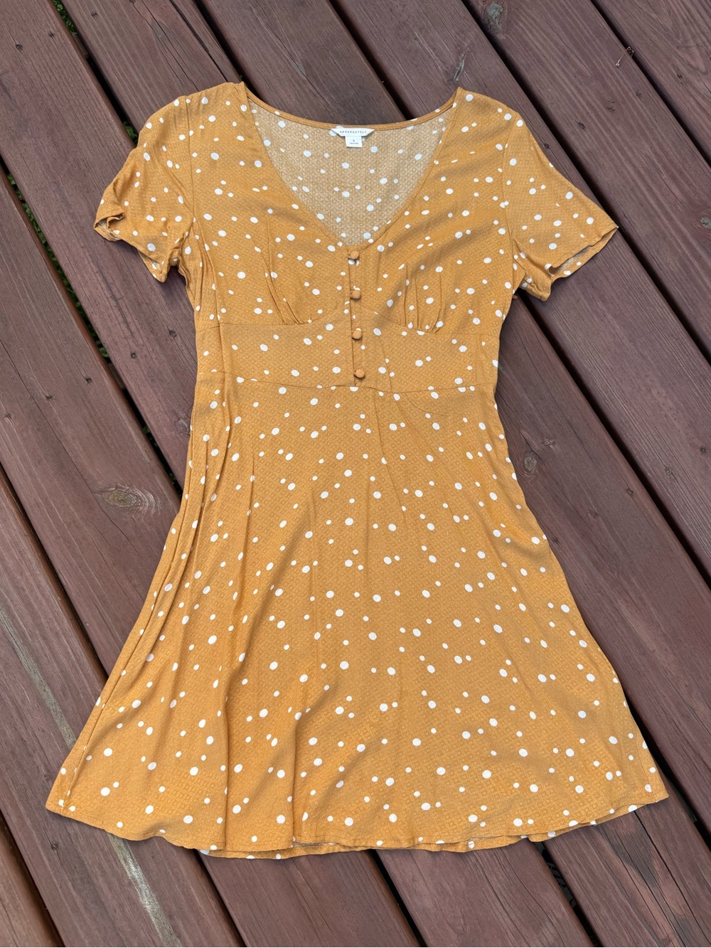 Aeropostale Mustard Yellow Polka Dot Fit-and-Flare Dress